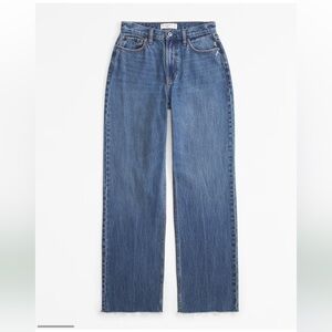 NWT Abercrombie Curve Love High Rise Loose Jean Dark With Raw Hem size 28 Long